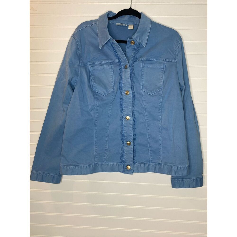Chico’s Blue Stretchy Denim Cotton Blend Button Down Jacket Women’s Plus Size 3